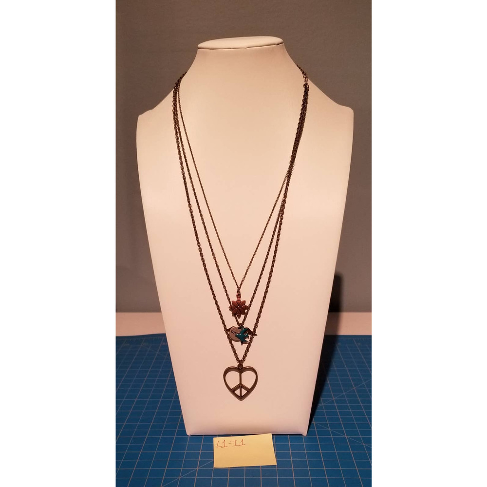 Multi Strand Layered Bronze Tone Charm (5) Necklace